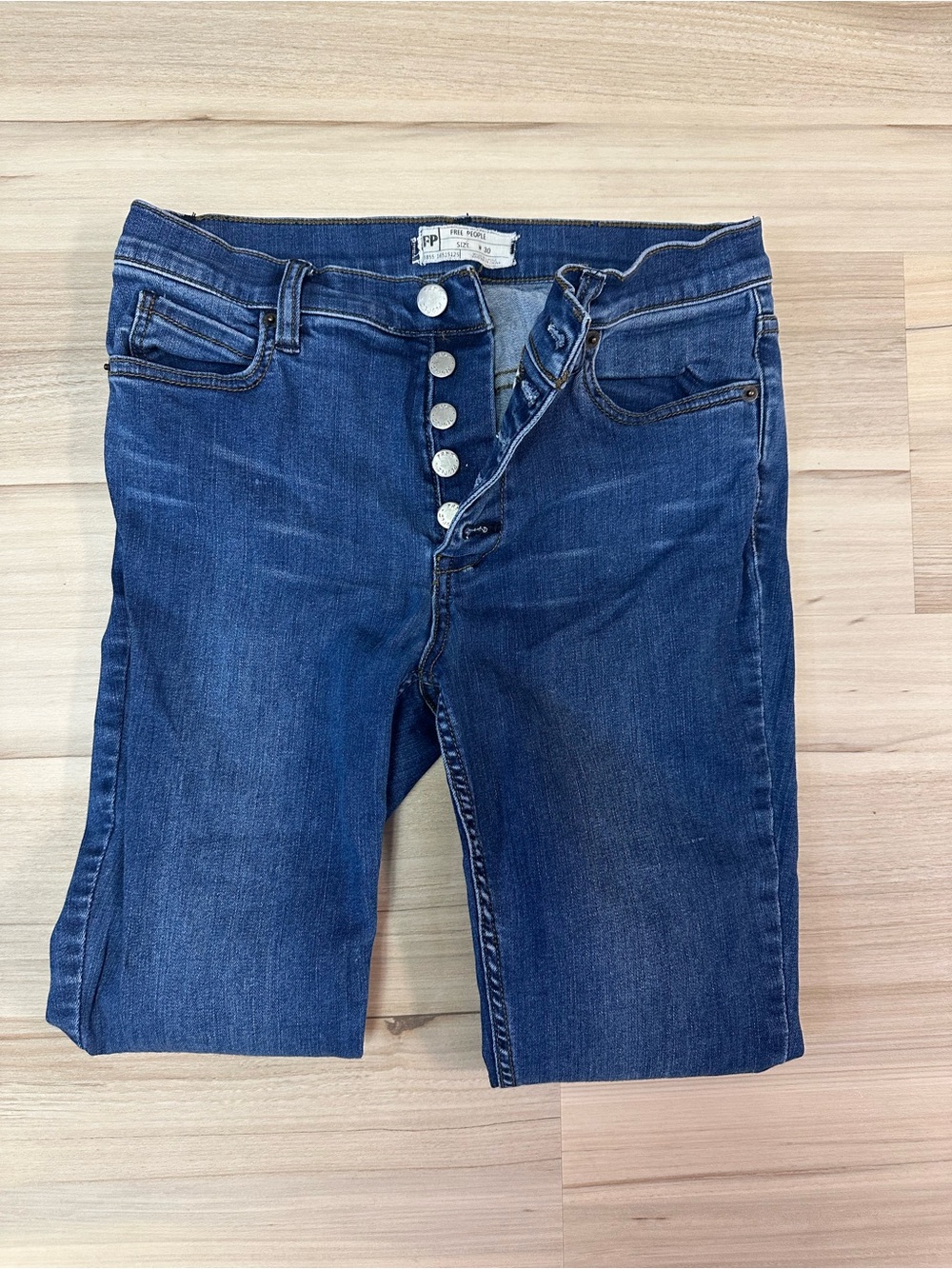 Free People Size 30 Dark Wash Button Fly Raw Hem Skinny Jeans